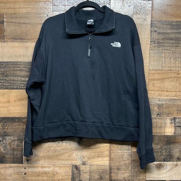 The North‎ Face Quarter Zip Cropped Black Sweatshirt Women's Size XL - Picture 1 of 4